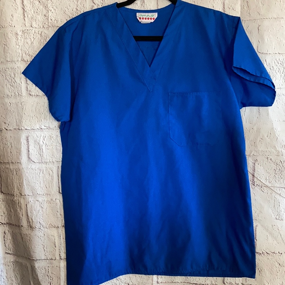 Apples for Life Blue Scrub Top Size Small